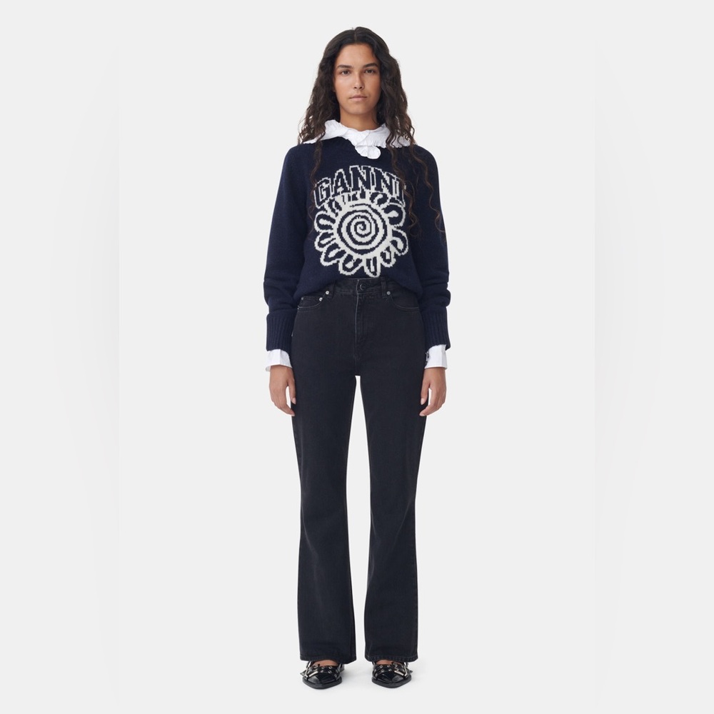 Ganni Black Rigid Denim Betzy Jeans